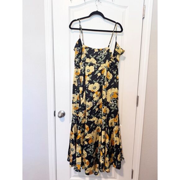 Lulus Perfectly Curated Black Floral Print Ruffled High-Low Wrap Dress NWT S - Picture 3 of 12